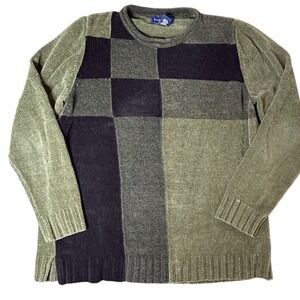 Karen Scott‎ Pullover Sweater Checkerboard Olive Green Acrylic Size M